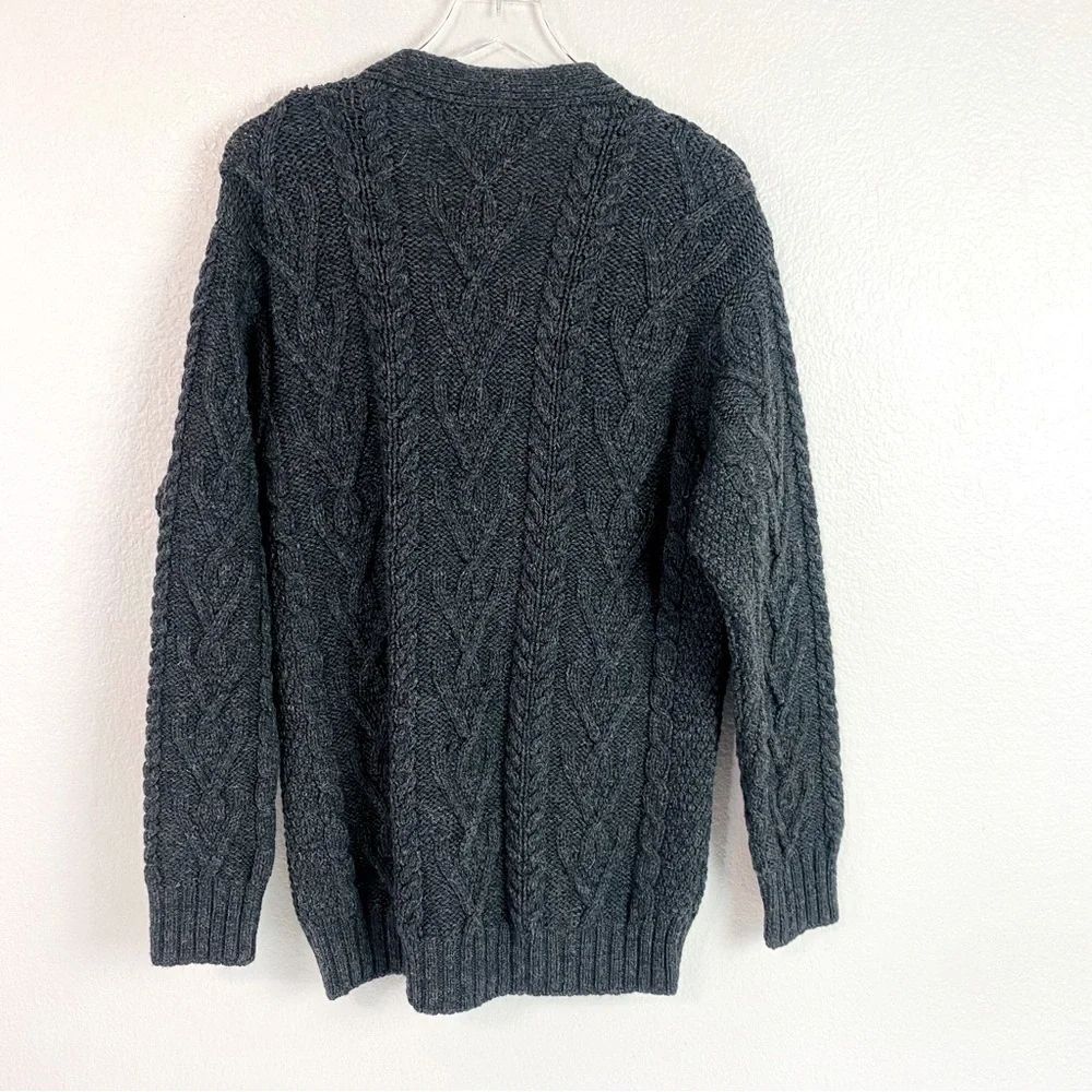 Saol Ireland Charcoal Grey 100% Merino Wool Cable Knit Cardigan Size L